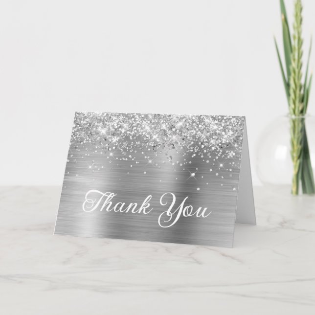 Silver Glitter and Foil 50th Birthday Thank You Card (Front)