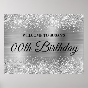 Silver Glitter and Foil Any Age Birthday Welcome Poster