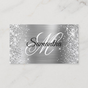 Silver Glitter and Foil Fancy Monogram Profile Business Card