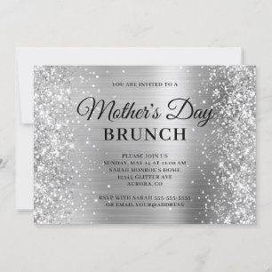 Silver Glitter and Foil Mother's Day Brunch Invitation