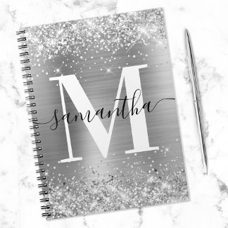 Silver Glitter and Foil Signature Monogram Notebook