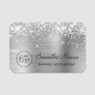 Silver Glitter and Foil with Logo Name Tag