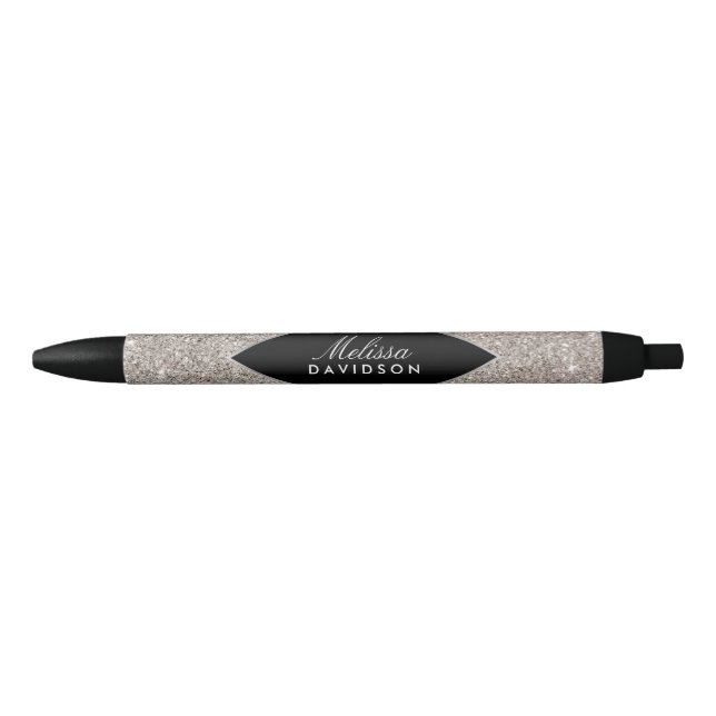Silver Glitter and Glamour Black Ink Pen (Front)