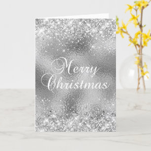 Silver Glitter and Glass Foil Merry Christmas Card