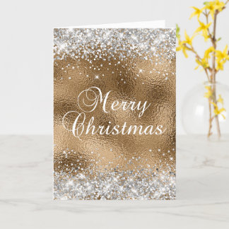 Silver Glitter and Gold Glass Foil Merry Christmas Card