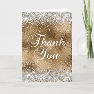 Silver Glitter and Gold Glass Foil Thank You Card