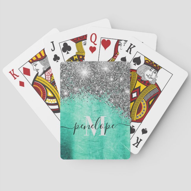 Silver Glitter and Metal Playing Cards (Back)