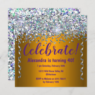 Silver Glitter and Metallic Gold 40th Birthday Invitation
