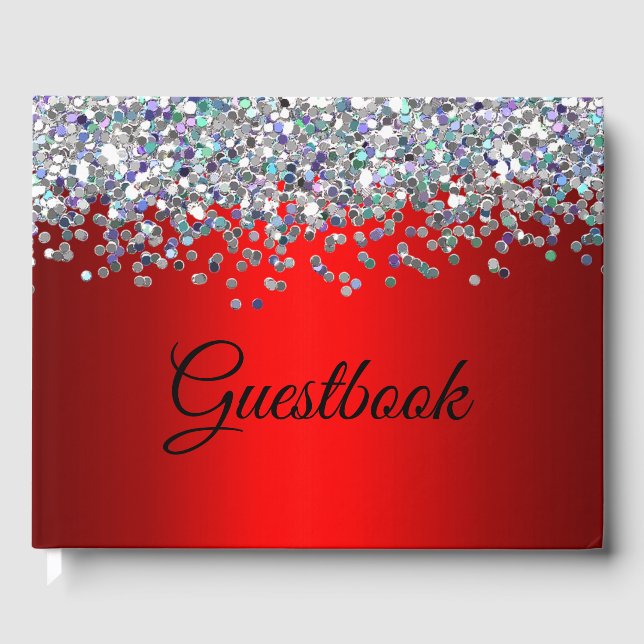 Silver Glitter and Metallic Red Guest Book (Front)