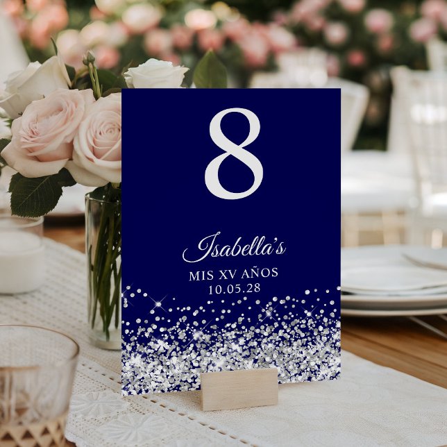 Silver Glitter and Navy Blue Mis XV Anos Table Number (Silver Glitter and Navy Blue Mis XV Anos Table Number)