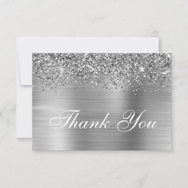 Silver Glitter and Ombre Foil Thank You Card (Front)