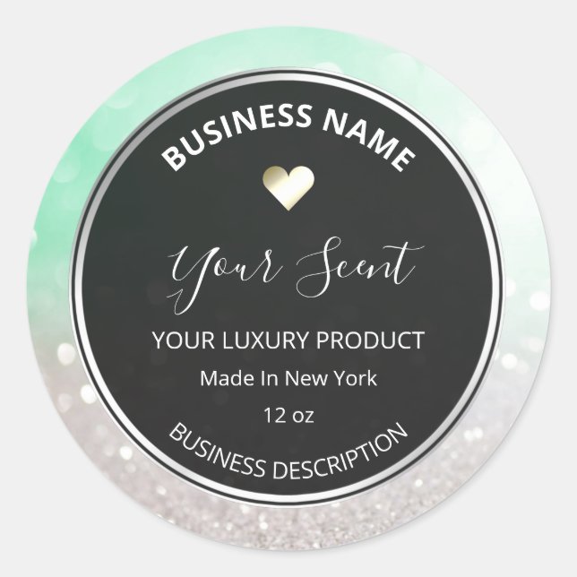 Silver Glitter And Pastel Mint Soy Candle Labels (Front)
