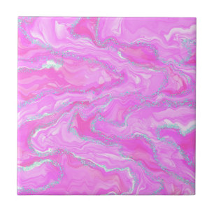 Silver Glitter and Pink Abstract Tile
