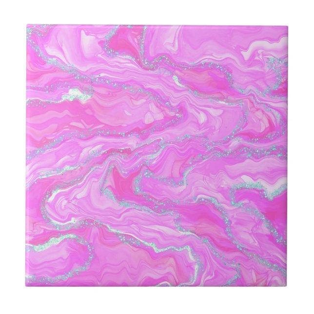 Silver Glitter and Pink Abstract Tile (Front)