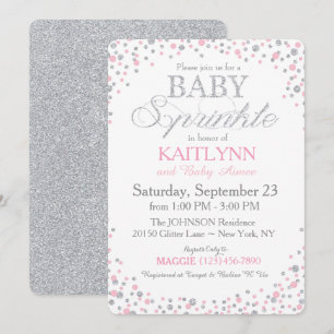 Silver Glitter and Pink Sprinkle Baby Shower Invitation