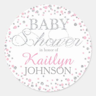 Silver Glitter and Pink Sprinkle Baby Shower Label