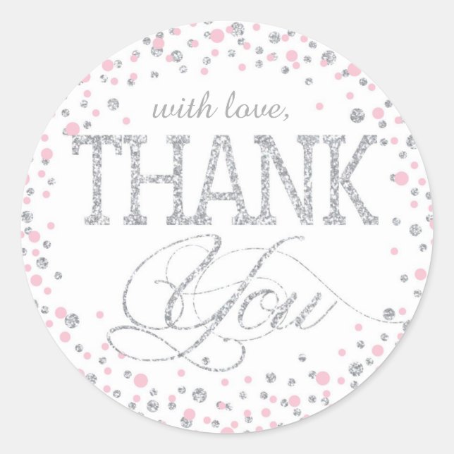 Silver Glitter and Pink Sprinkle Thank You Label (Front)