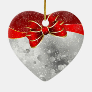 Silver Glitter And Red Christmas Sparkles Bow Ceramic Tree Decoration