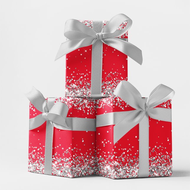 Silver Glitter and Red Wrapping Paper Sheet (Silver Glitter and Red Wrapping Paper Sheets)