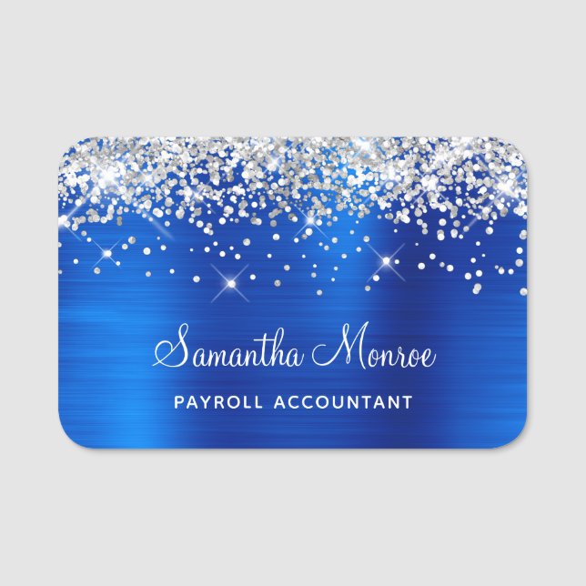 Silver Glitter and Royal Blue Foil Name Tag (Front)
