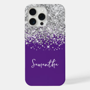 Silver Glitter and Royal Purple Name iPhone 15 Pro Max Case