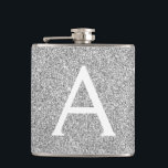 Silver Glitter and Sparkle Monogram Initial Hip Flask<br><div class="desc">Silver Faux Glitter and Sparkle Elegant Monogram Flask. This Flask can be customised to include your initial and first name. The Silver Flask is perfect for a birthday or bachelorette party celebration.</div>
