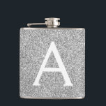 Silver Glitter and Sparkle Monogram Initial Hip Flask<br><div class="desc">Silver Faux Glitter and Sparkle Elegant Monogram Flask. This Flask can be customised to include your initial and first name. The Silver Flask is perfect for a birthday or bachelorette party celebration.</div>