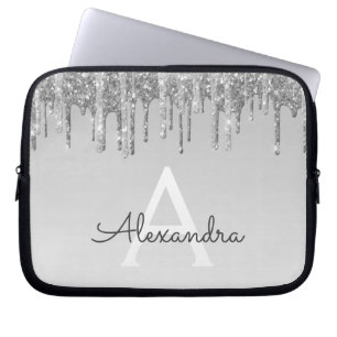Silver Glitter and Sparkle Monogram Laptop Sleeve