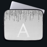 Silver Glitter and Sparkle Monogram Laptop Sleeve<br><div class="desc">Silver Faux Dripping Glitter and Sparkle Elegant Monogram Case. This case can be customised to include your initial and first name.</div>