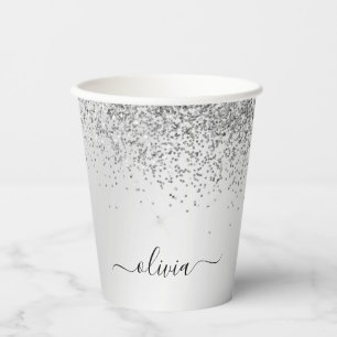 Silver Glitter and Sparkle Monogram Paper Cups