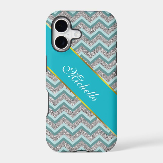 Silver Glitter and Teal ZigZag (Back)