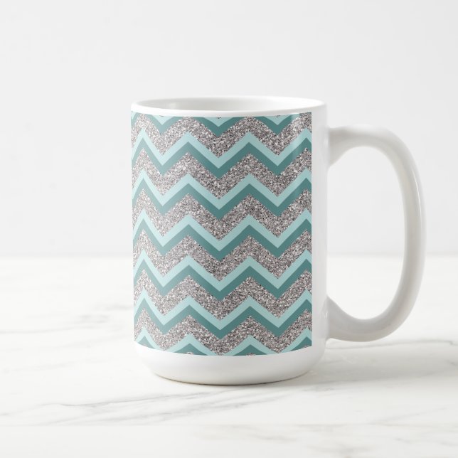 Silver Glitter and Teal ZigZag Coffee Mug (Right)