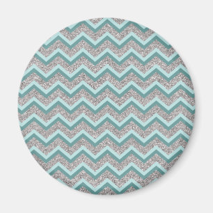 Silver Glitter and Teal ZigZag Magnet