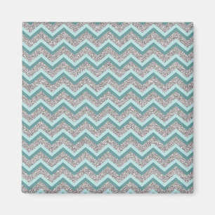 Silver Glitter and Teal ZigZag Magnet