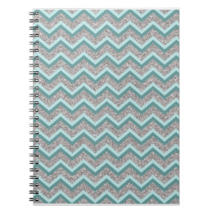 Silver Glitter and Teal ZigZag Notebook