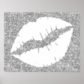 Silver Glitter and White Lipstick Lips Poster