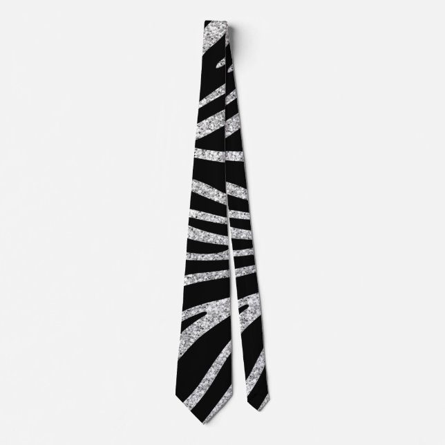 SILVER GLITTER AND ZEBRA STRIPES TIE (Front)