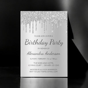 Silver Glitter Any Age Birthday Party Invitation