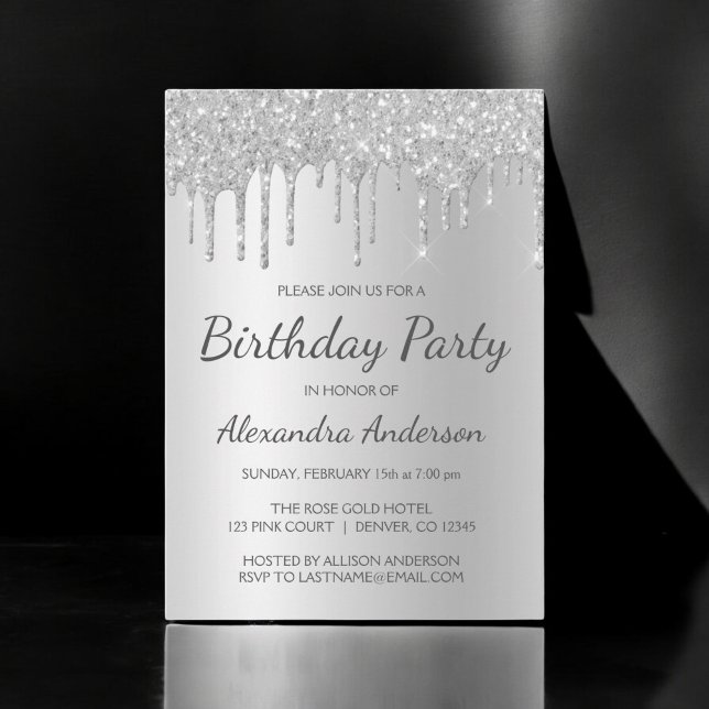 Silver Glitter Any Age Birthday Party Invitation (Creator Uploaded)