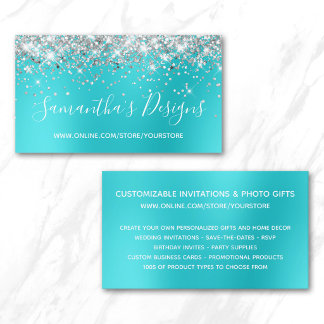 Silver Glitter Aqua Blue Blur Online Store Business Card