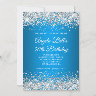 Silver Glitter Azure Gradient 50th Birthday Invitation