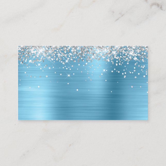 Silver Glitter Baby Blue Foil Blank Place Card (Back)