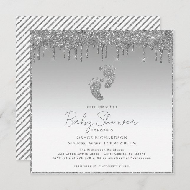 Silver Glitter Baby Shower Invitation  (Front/Back)