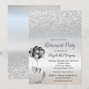 Silver Glitter,Balloons,High Heel Retirement Party Invitation