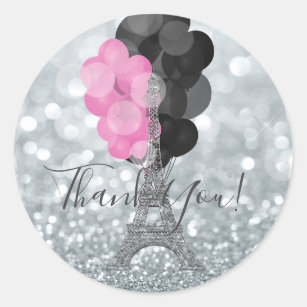 Silver Glitter & Balloons Paris Eiffel Tower Party Classic Round Sticker