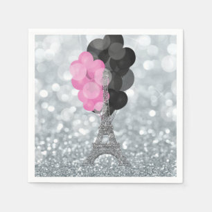 Silver Glitter & Balloons Paris Eiffel Tower Party Napkin