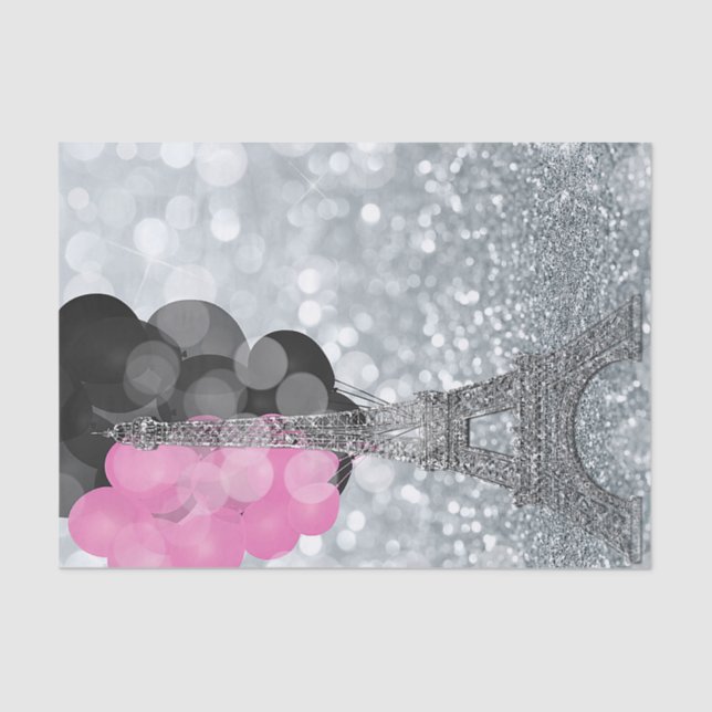 Silver Glitter & Balloons Paris Eiffel Tower Party Tissue Paper (Front)
