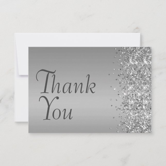 Silver Glitter Bat Mitzvah Thank You Card (Front)