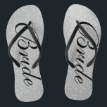 Silver glitter beach wedding flip flops for bride<br><div class="desc">Faux silver glitter wedding flip flops for bride and groom. Custom strap colour for him and her. Silvery sparkly texture with glittery glimmers and sparkling glimmers. Glamourous beach sandals for men and women. Cute party favour for beach theme wedding, marriage, bridal shower, engagement, anniversary, birthday, bbq, bachelorette, girls weekend trip...</div>