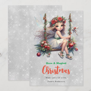 Silver Glitter Beautiful Magical Christmas Fairy Holiday Card